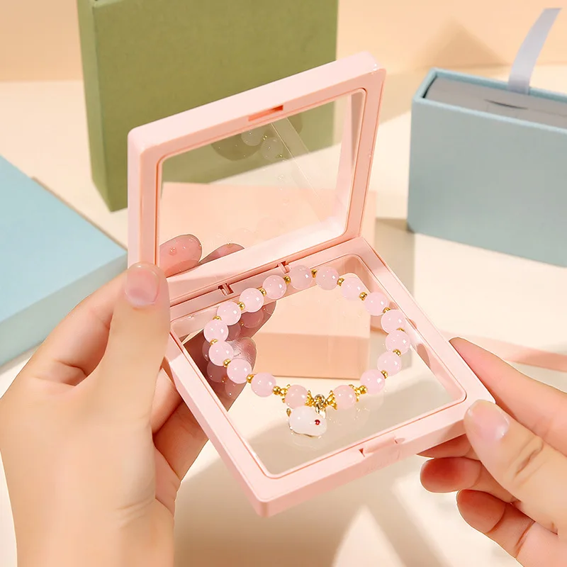 Transparent PE Film Elastic Jewelry Display Ring Earrings Bracelet Necklace Storage Hair Clip Badge Holder Dust proof Box