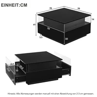 Anajqaqia 70*70*41 cm Table basse LED moderne, noir haute brillance, avec 2 tiroirs et zone d'affichage transparente pour le salon 2