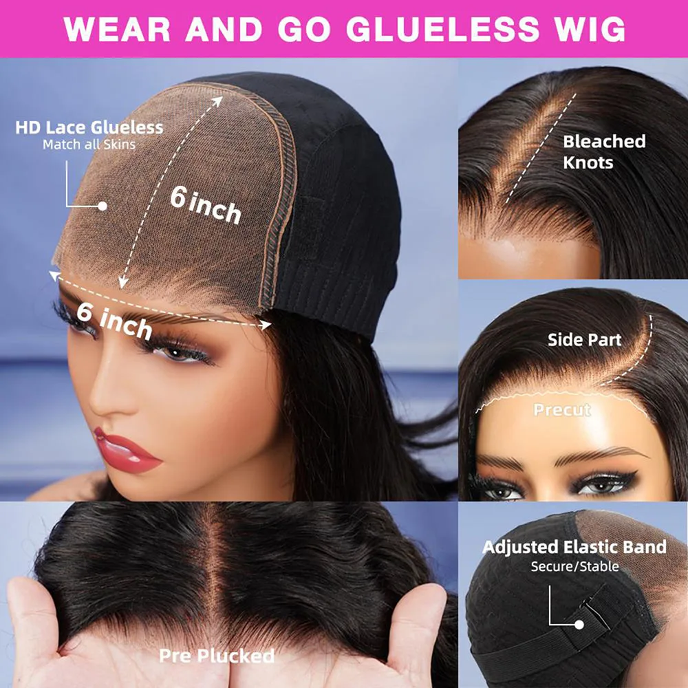 250 Density Glueless Wig Ready To Wear 13X6 Straight Frontal Wig Pre Plucked 5X5 Closure 360 Hd Lace Front Human Hair lace front wig human hair wigs 360 lace wig