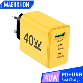 고속 USB 충전기 범용 벽 어댑터, 40W PD, 3 포트, EU/US 플러그, 아이폰 15, 14, 13, 샤오미, 화웨이, 삼성, USB C 충전기