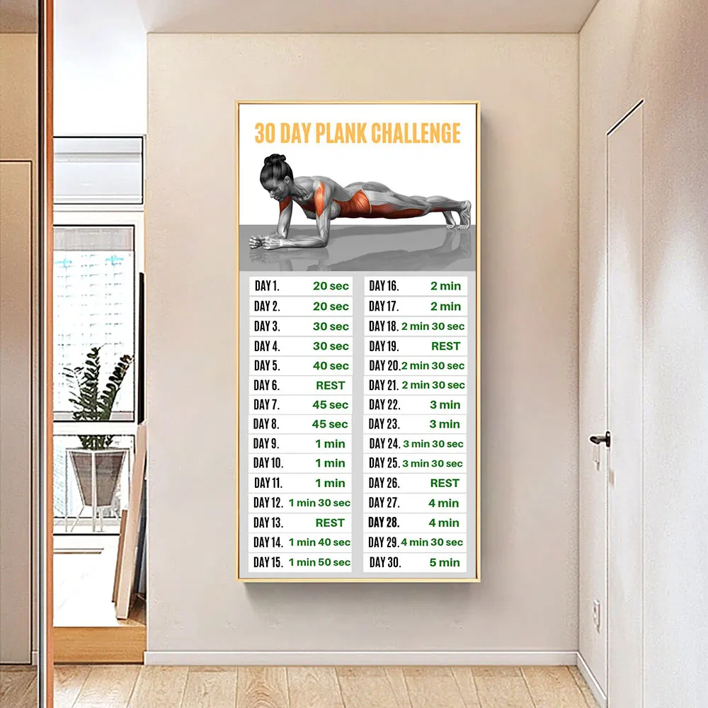 Motivating Fitness Picture 30 Days Plank Challenge Poster Stampe Wall Art Canvas Painting For Women Bodybuilding Gym Home Decor