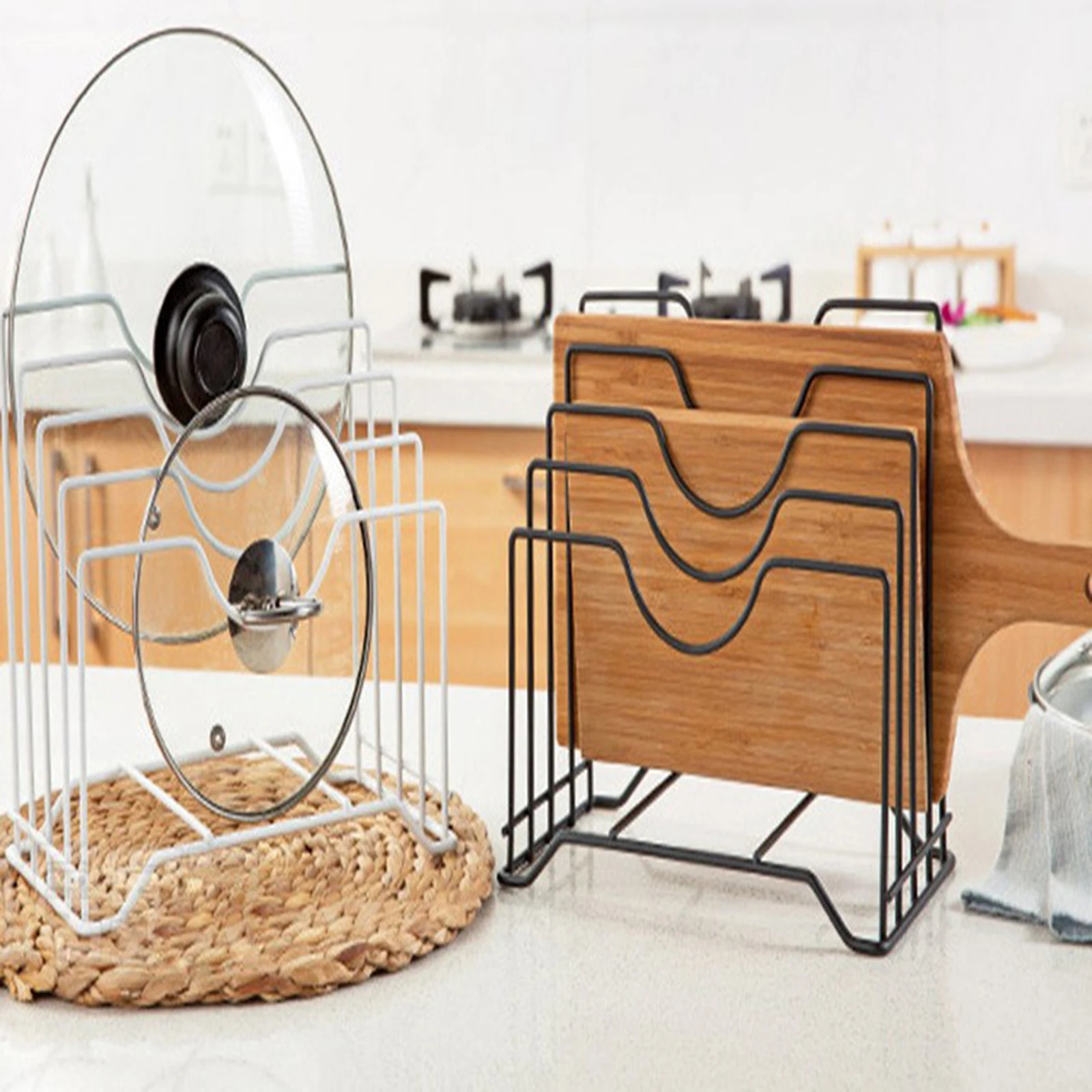 Chopping Board Organizer Kitchen Countertop Drain Storage Shelf Pot Pan Lid Holder Rack for Cabins Apartments Bakeware Home Rvs 5