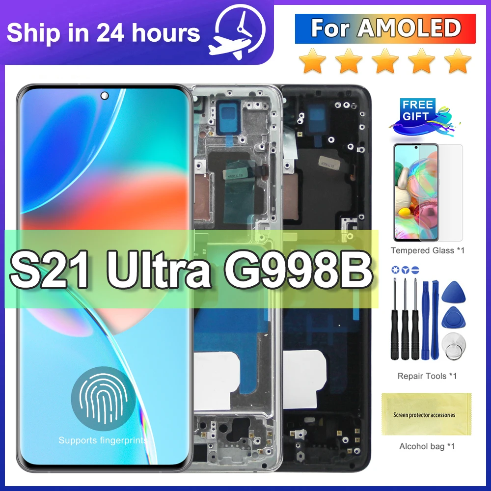 

For AMOLED LCD Display For Samsung S21 Ultra 5G G998F G998B LCD Display Touch Screen with Frame Repair Parts