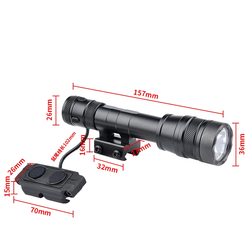 WADSN REIN Tactical Flashlight 1300 Lumen Hunting Airsoft Pistol Accessory Scout Light With Dual Switch Fit 20mm Picatinny Rail