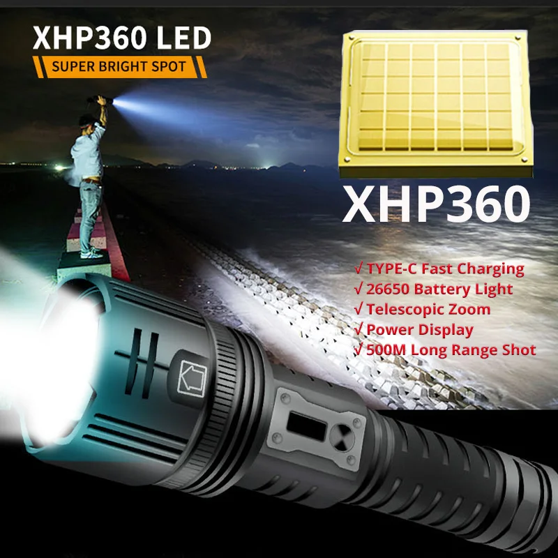 Glodmore2 36-Core Xhp360 Powerful LED Flashlight USB Rechargeable Xhp120  COB Zoomable Torch Super Bright Ipx5 Waterproof Camping Fishing - China  Waterproof, Outdoor