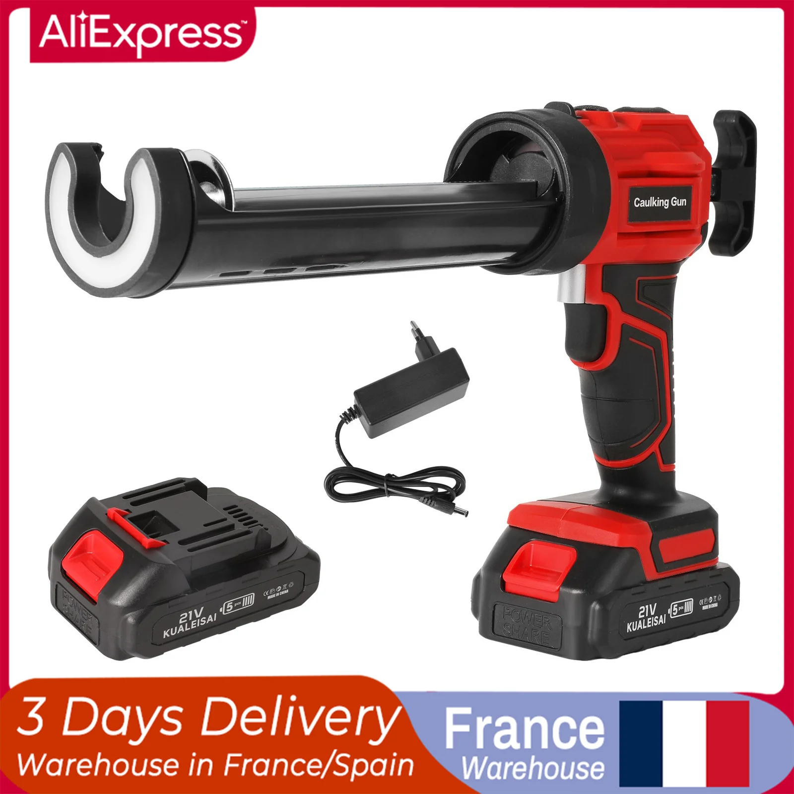 1/4 Pistolet à Cartouche Adaptable 300600ml(colle, mastic, silicone), Pistolet de Calfeutrage à Air Comprimé pour Verre, avec 8 Têtes de Calfeutrage