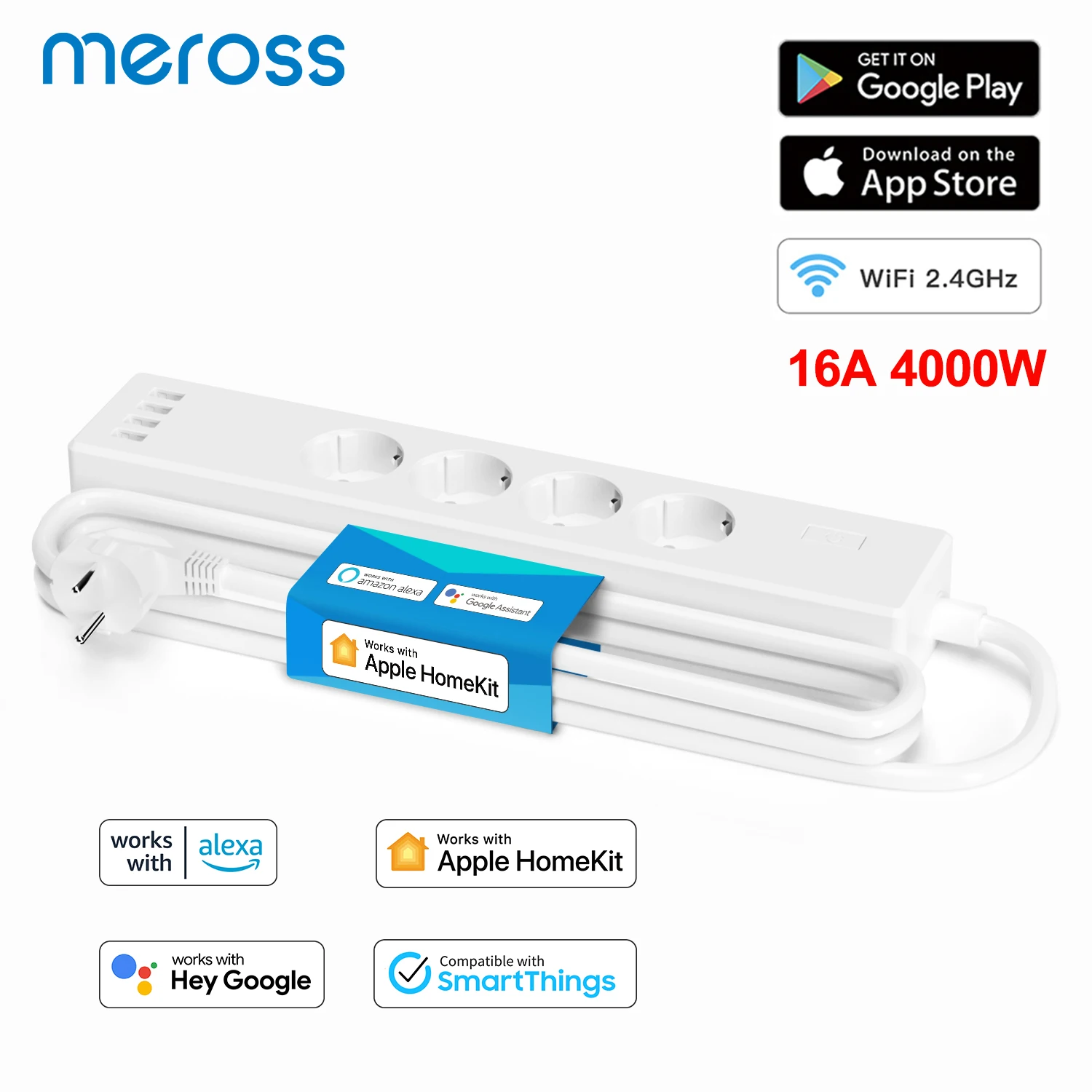 Meross HomeKit Smart Power Strip WiFi Surge Protector EU/FR Socket