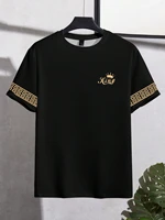 T-shirt pour homme, t-shirt décontracté noir et doré pour homme, imprimé avec le motif « King » couronne + bras, vêtements de luxe léger, personnalité 6