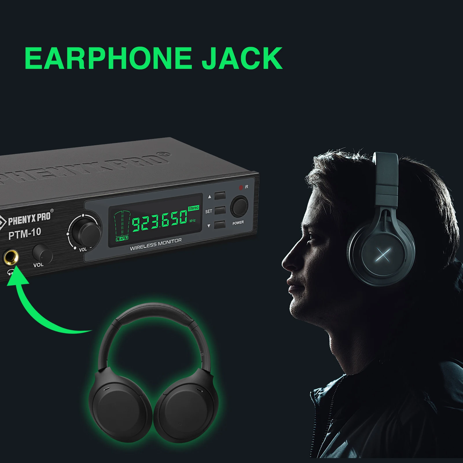 Wireless in ear monitor Phenyx Pro In Ear Monitor Wireless System UHF Stereo Audio Transmitter and Bodypack Receiver 900MHz/500MHz Metal PTM-10