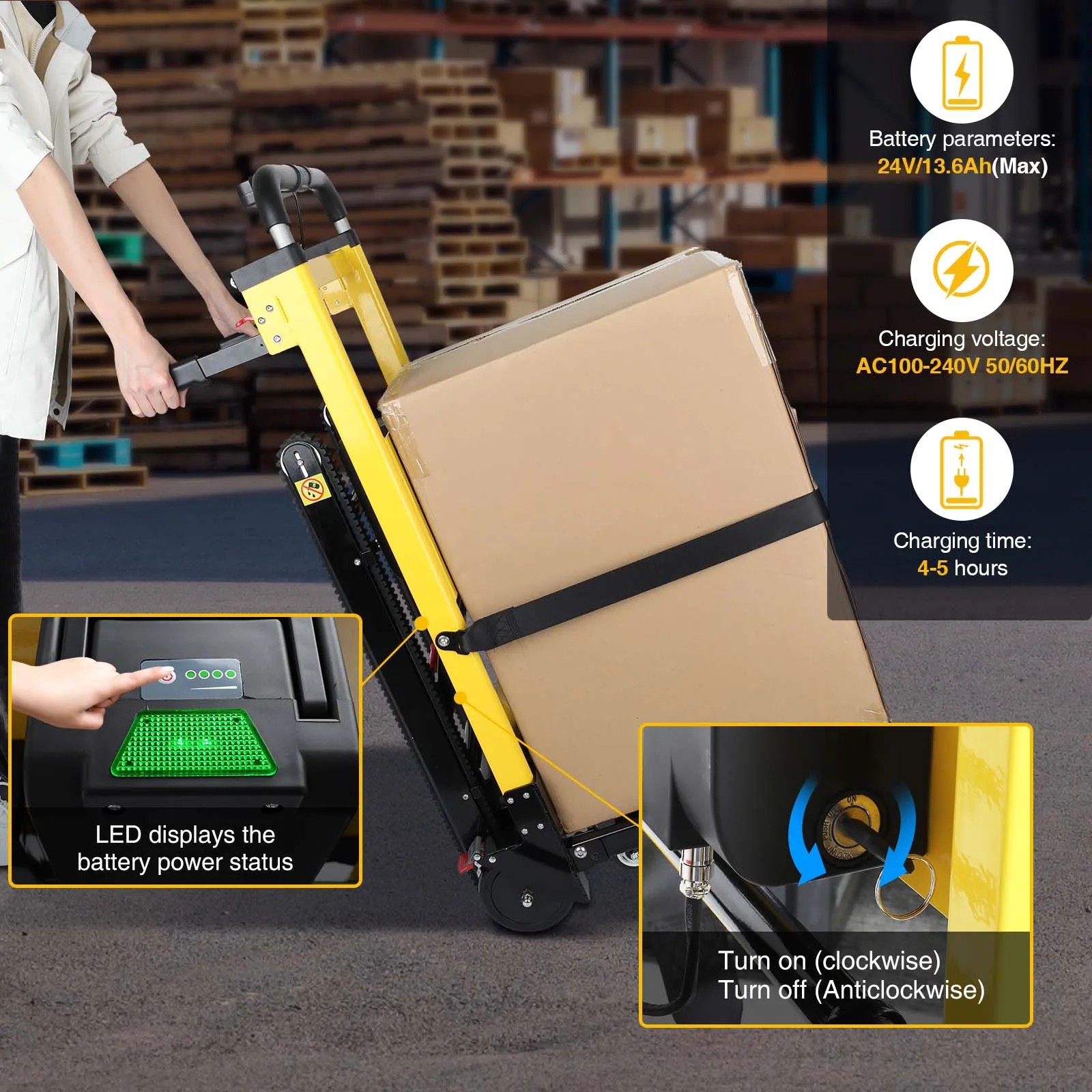 Foldable Electric Stair Climbing Hand Truck 200W with Adjustable Speeds 440 Lbs Load 6 Wheels Dolly Cart Trolley for Home Garden