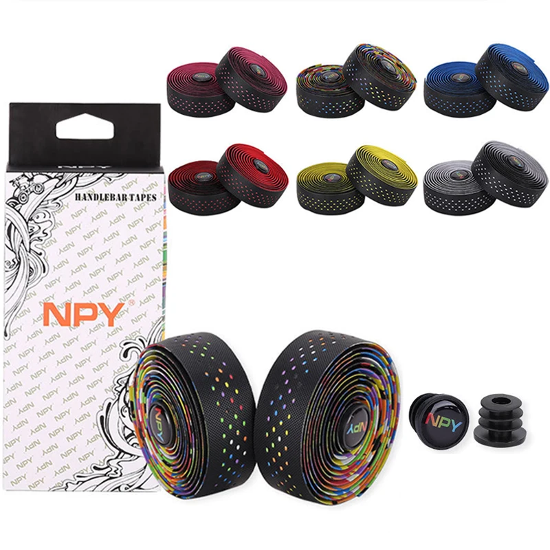 Road Bike Bar Tape Breathable EVA/PU Anti-Skid Shock Absorber Bike Wrap 1 Pair Plugs