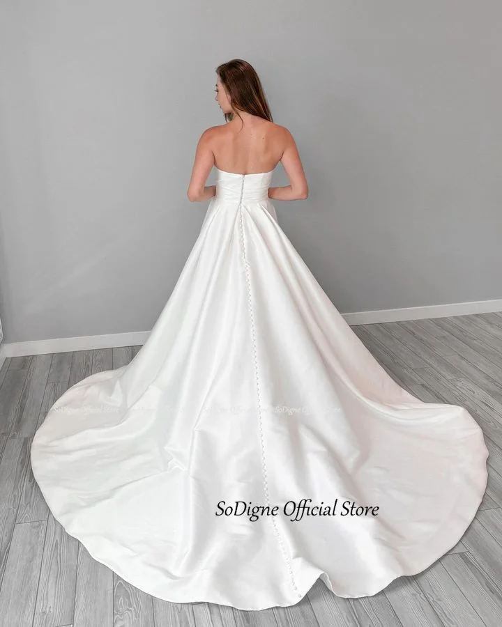 SoDigne A-line Simple Satin Wedding Dresses V-neck Sleeveless Bride Gown Women Split Bridal Dress vestidos de novia Customized 12 A3c8e76257c6b448d96710232d0a38a0cW