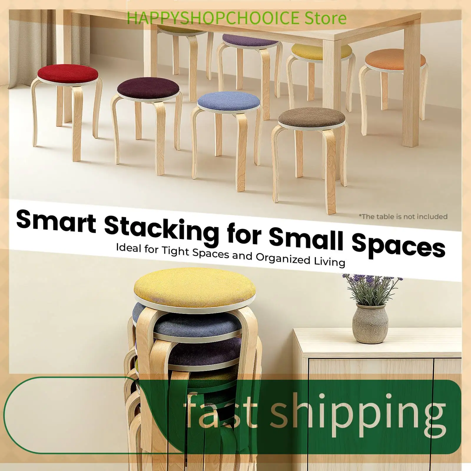 8-piece stackable wooden stool set Stackable stools Stackable round stools Suitable for multiple settings 8 colour options