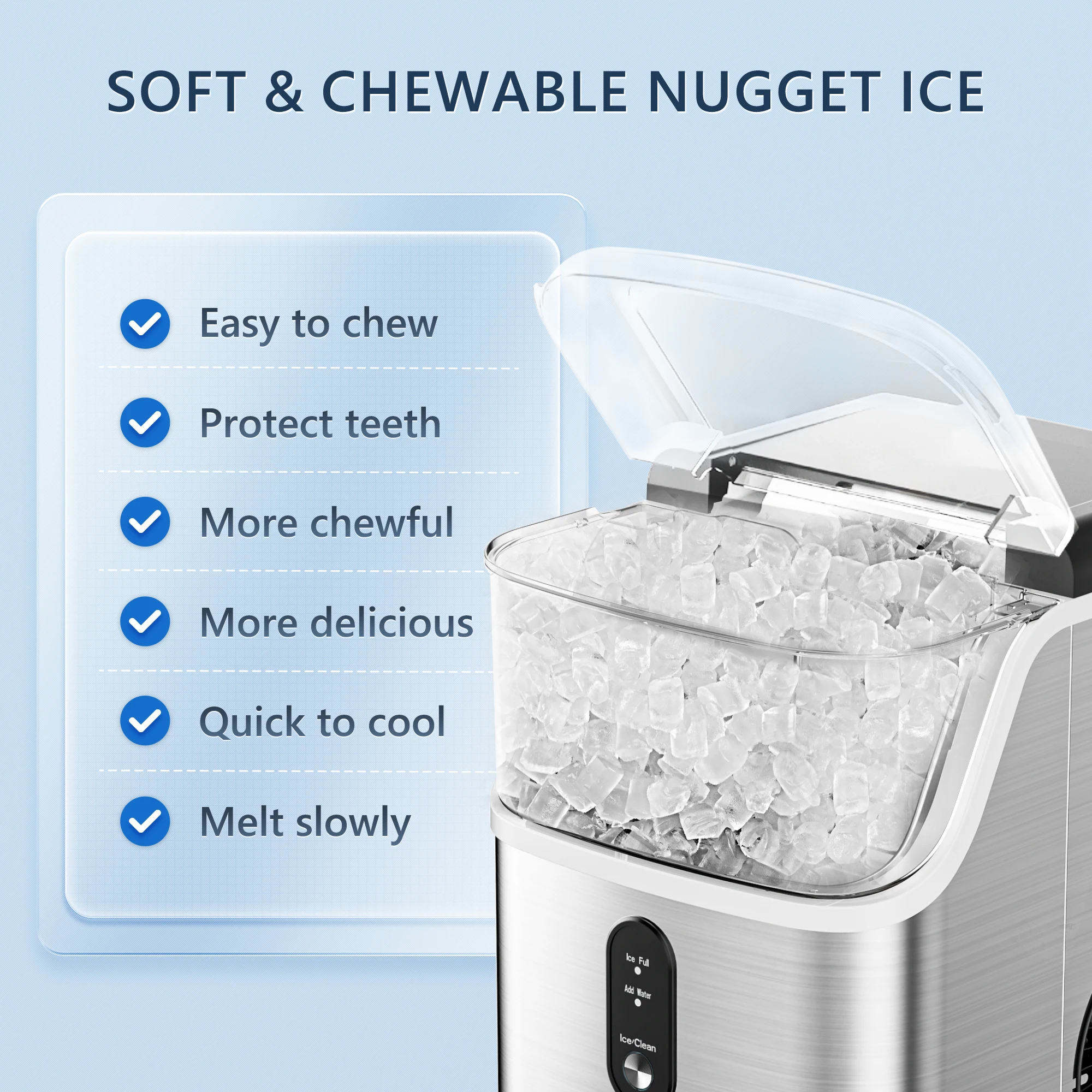 SIMZLIFE Nugget Ice Maker Countertop,34lbs Per Day,Portable Ice Maker Machine with with Basket and Scoop, Self-Cleaning ,Silver 3