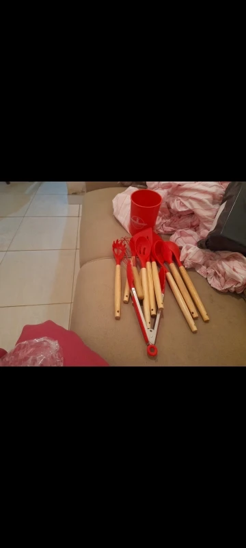 Silicone Colher Kit para Cozinha, BPA Antiferrugem, Madeira Conjunto de Utensílios De Cozinha, Jogo, 12 Peças photo review