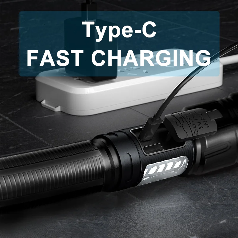 LED Flashlight Most Powerful Long Shot Tactical Torch Outdoor Lighting USB Rechargeable Waterproof Camping COB Zoomable