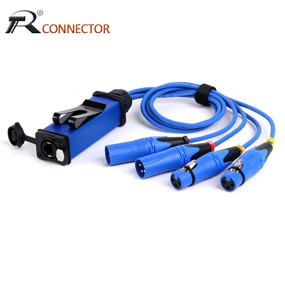 Wasserdichtes RJ45 CAT5/CAT6 auf 4 Kanäle 3Pin 2 Stecker + 2 Buchse XLR Extender Multi Netzwerk Empfänger Breakout Audio abgeschirmtes Kabel
