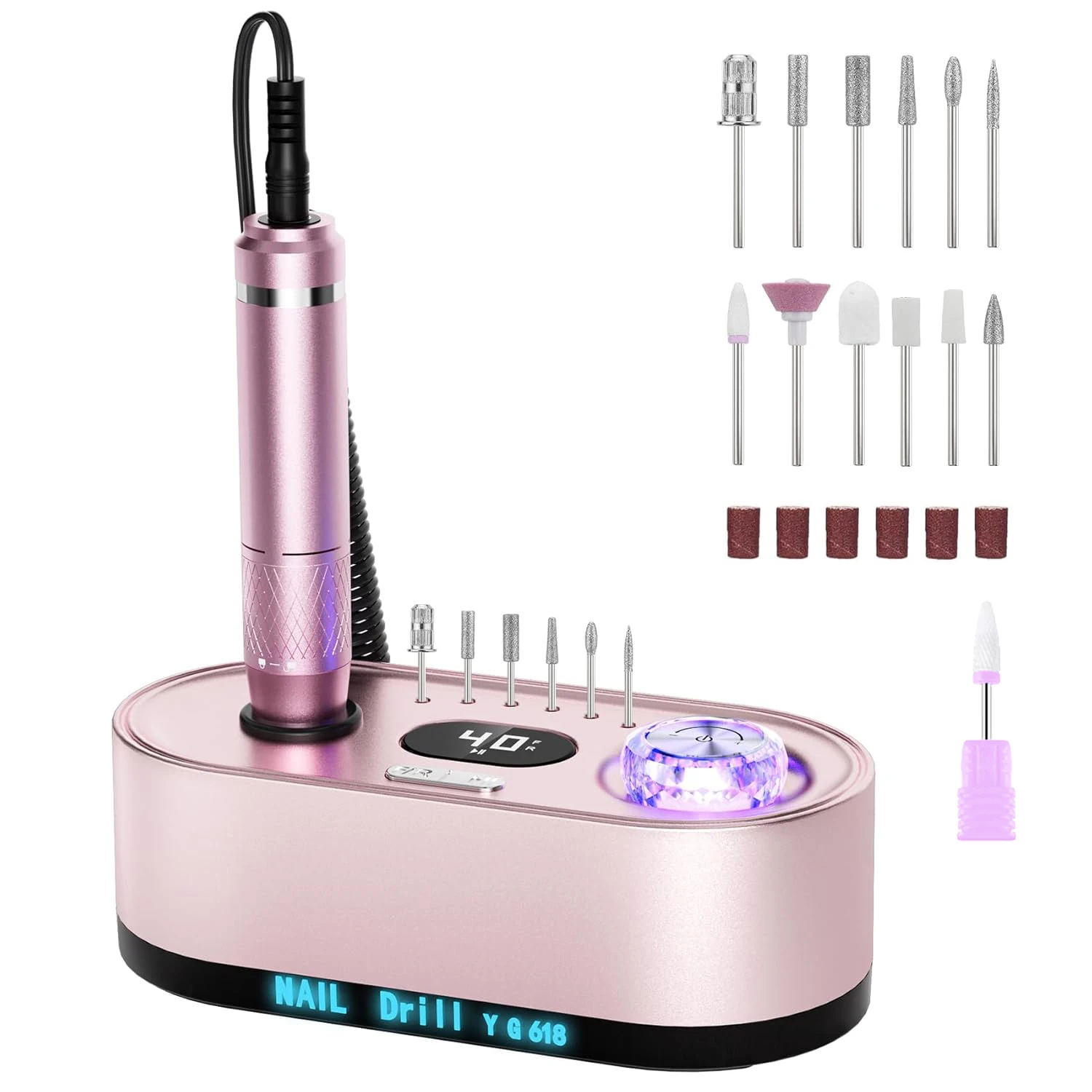 Electric Nail Drill Professional 40000RPM Electric Nail File Kit Efile Drill Machine with LCD Display for Acrylic Gel