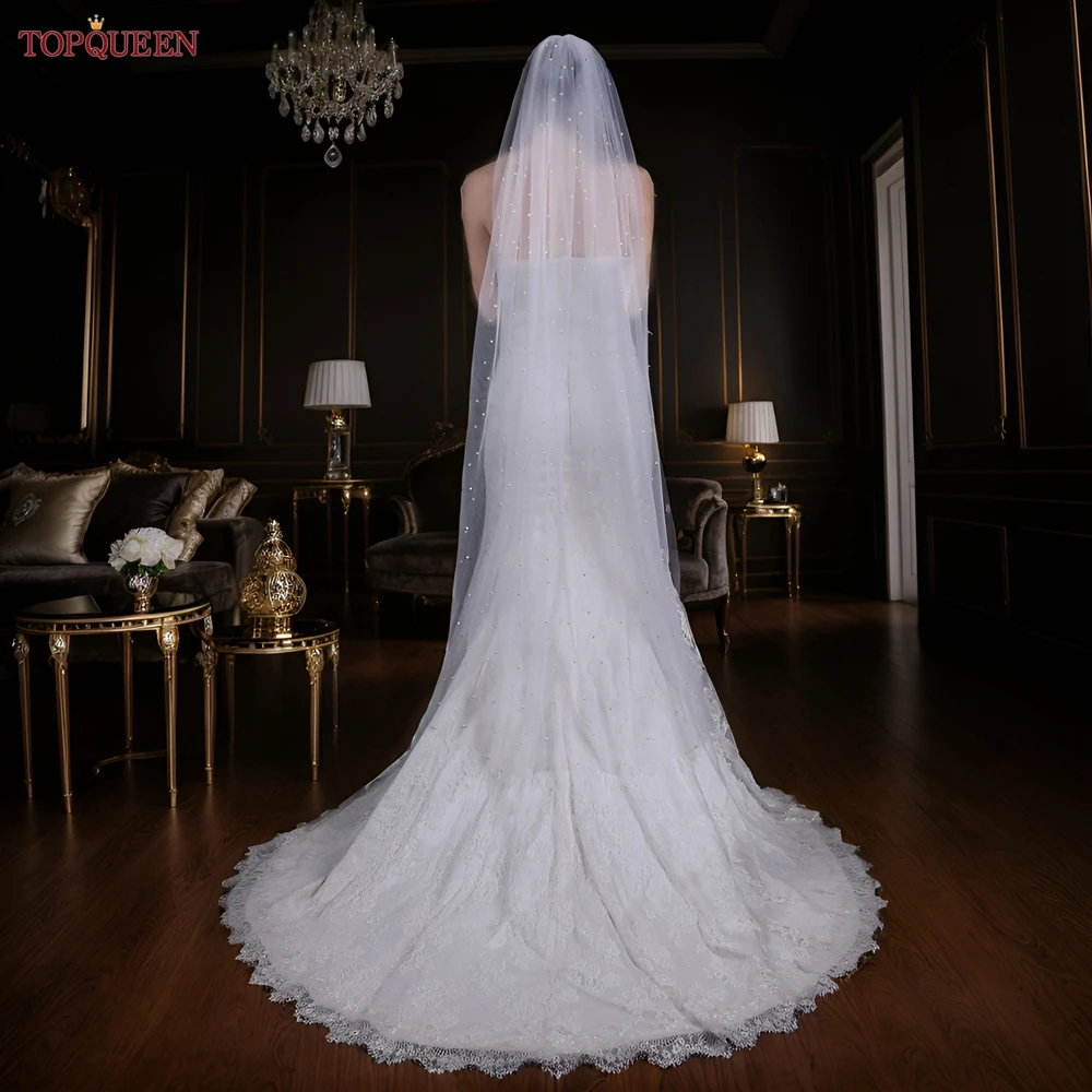 YouLaPan V05 Bridal Veil with Comb Ivory White Wedding Veil Pearls 1 Tier Wedding for Women Cathedral Bridal bridal veil
