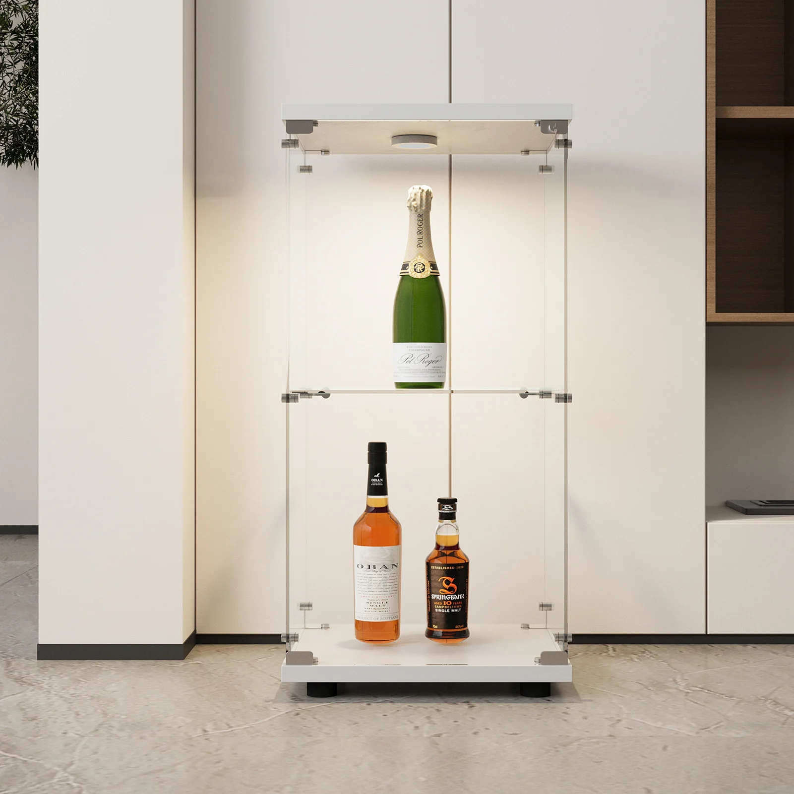 Anajqaqia 2-stöckige Vitrine, Freistehende Aufbewahrungseinheit mit Berührungsaktivierter Beleuchtung und Schloss, für Wohnzimmer, Weiß – Detail 4