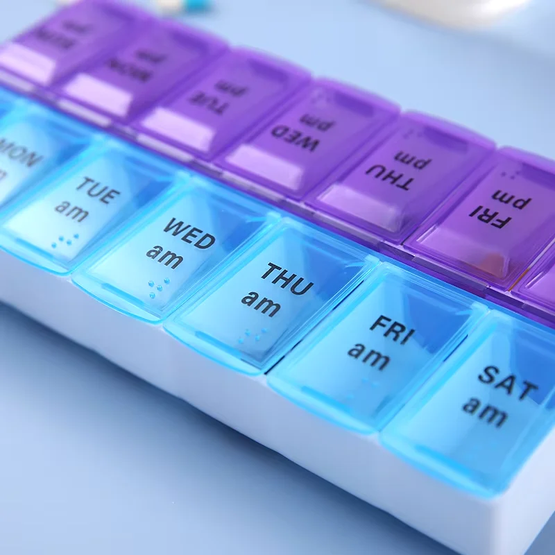 Travel Pill Case 7 Days 14 Grids Pills Container Storage Tablets Drug Vitamins Medicine Fish Oils
