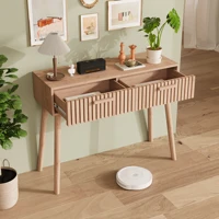 Anajqaqia Table console étroite 100x35x80cm avec 2 tiroirs, table d'appoint, table d'entrée en bois, table de canapé pour salon 3