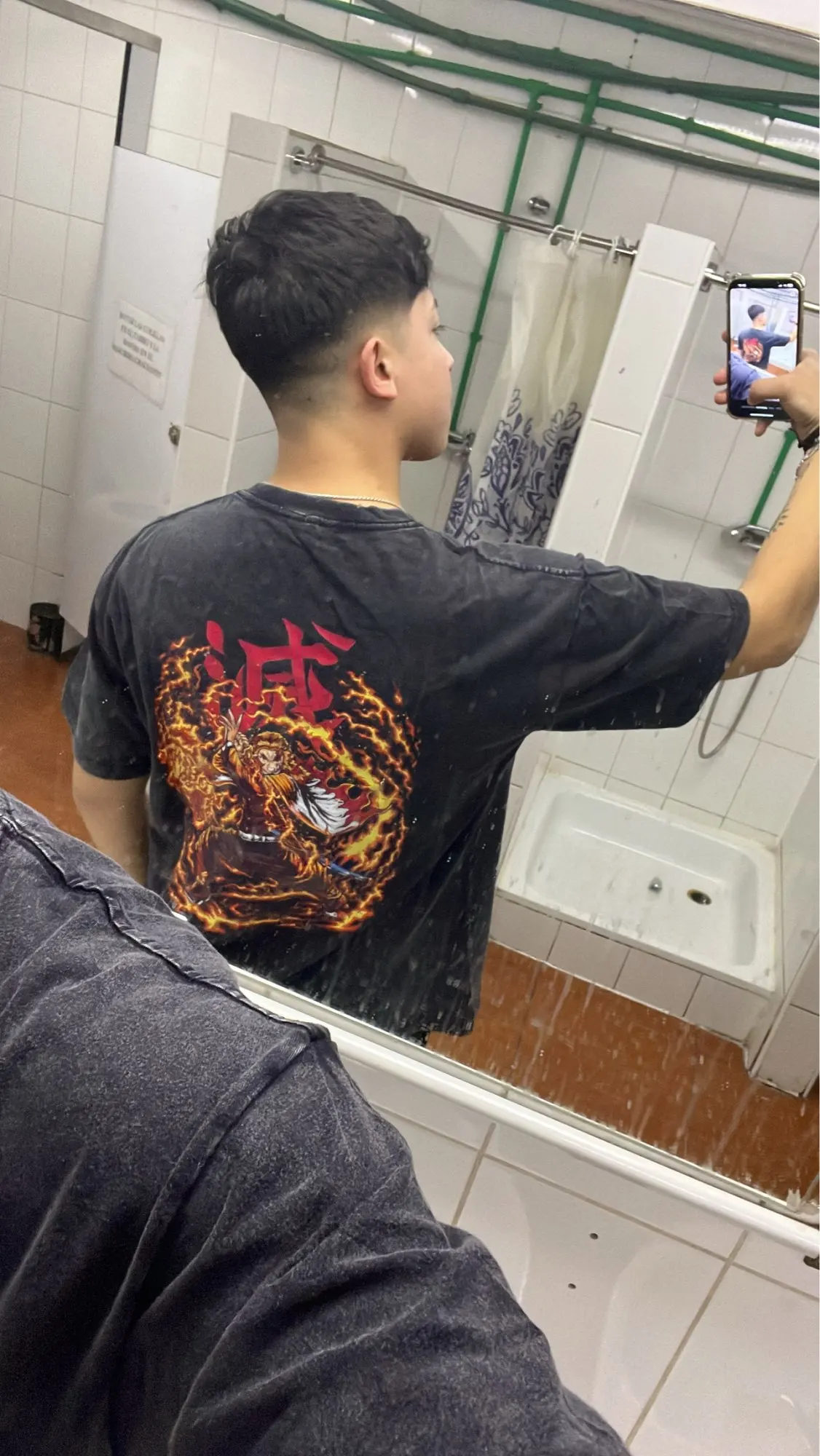 Men Streetwear Summer Rengoku Kyoujurou Top Tee Harajuku Anime Demon Slayer Printed T-shirt Vintage Washed Oversized Tshirt