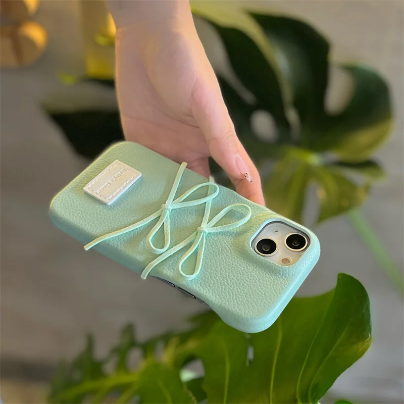 Korean Cute Bow Shockproof Candy Color Leather Phone Case