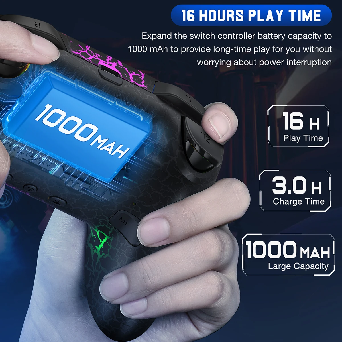 Беспроводной аккумулятор Dinofire для Nintendo Switch/Lite/OLED с мышью, сенсорное ощущение пробуждения, программируемая турбо функция