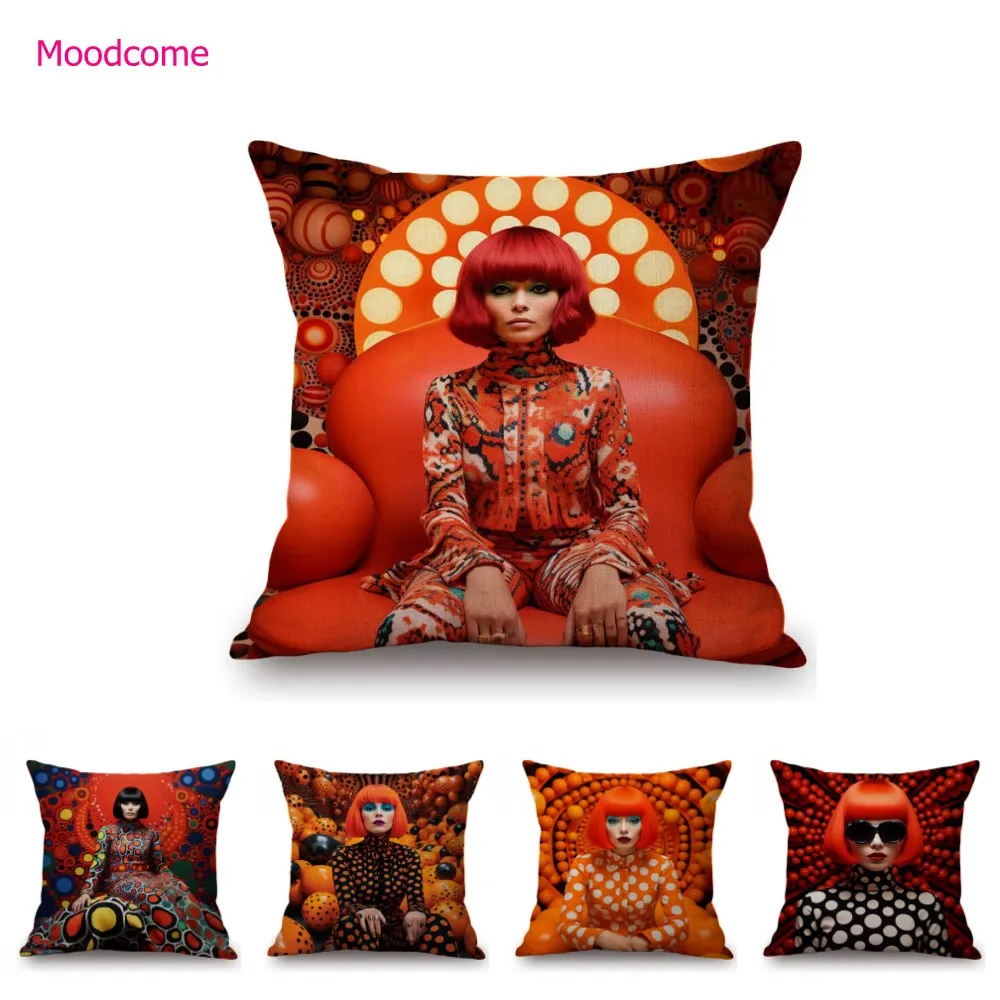 Yayoi Kusama Modern Art Polka Dots Fashion Model Cotton Linen Sofa Throw Pillow Case Pumpkin Art Fodera Per Cuscino Decorativo Per La Casa