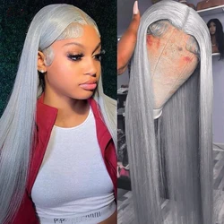 Silver Gray Straight Lace Front Wig 13x4 HD Lace Frontal Human Hair Wigs Transparent Brazilian Colored Hair Wigs For Women Hair