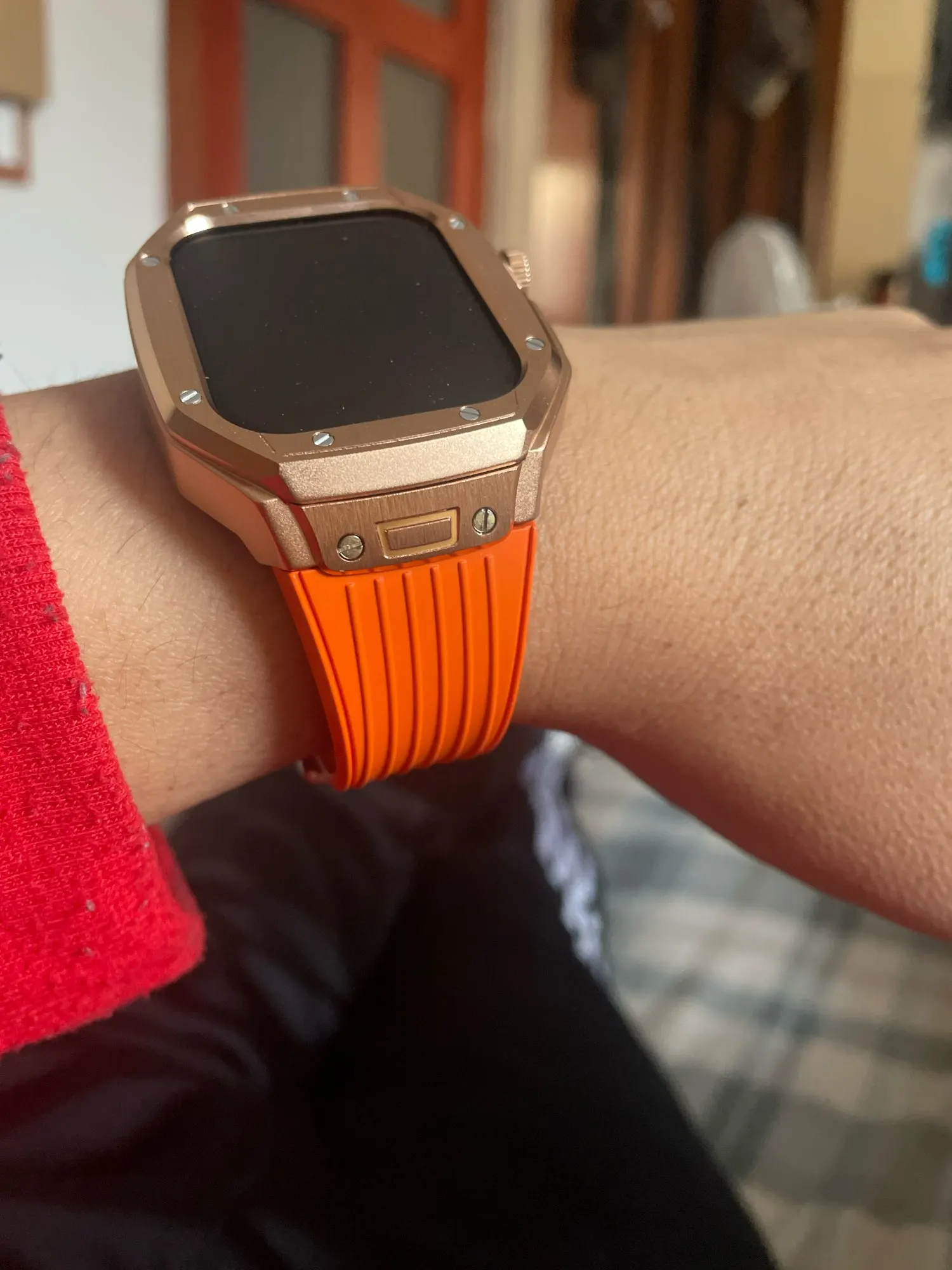 Luxury Apple Watch Rolex Mod Kit for Series 6/SE/8/9 44mm 45mm Studded 316L Stainless Steel Case + Fluoro Silicone Strap photo review
