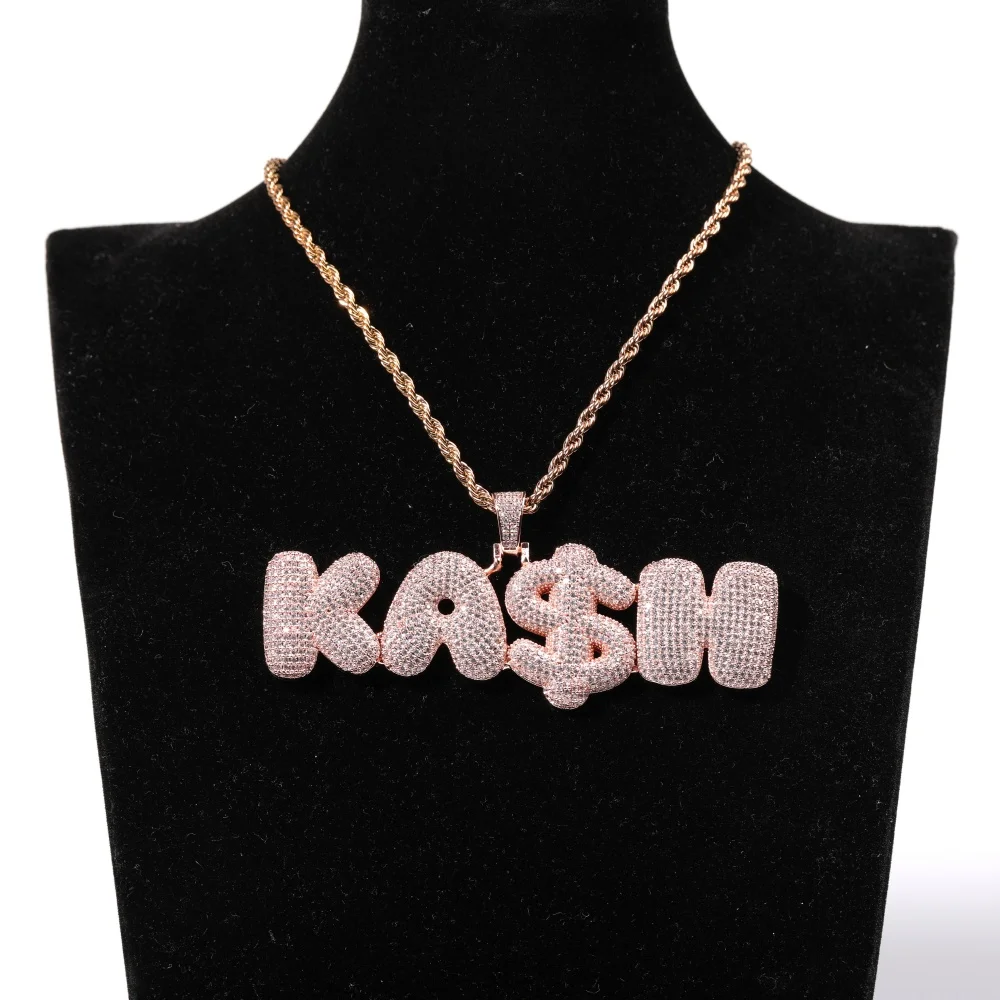 Benutzerdefinierte Blase Buchstaben Namen Anhänger Micro Pave Icy Kubikzircon Diamant Namensschild Halskette Kette personalisiertes Geschenk für Weihnachten – Detail 6