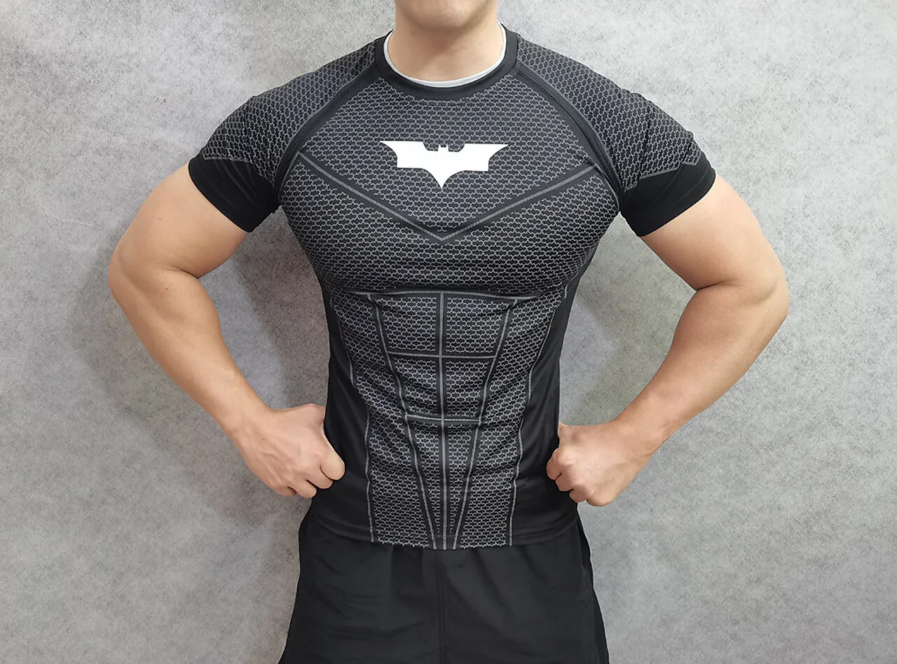 Herren Muskel-Sportshirt Schnelltrocknend Eng Anliegend Kurzarm Fitness Laufshirt Bodybuilding Freizeithemd – Detail 6