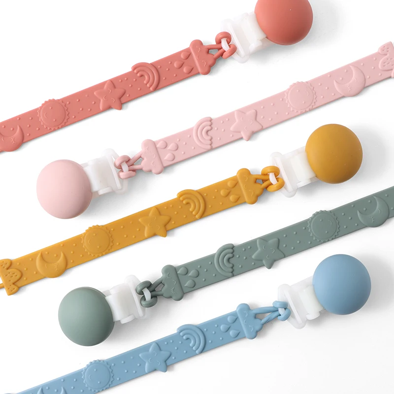 Silicone Pacifier Clips Chain Baby Teething Toys Chew  Dummy Holder Dropshipping  Infant Nipple Holder Baby Accessories coskiss baby teether silicone feather teething bracelet infant silicone bead chew pacifier clips with safe holder clip chain