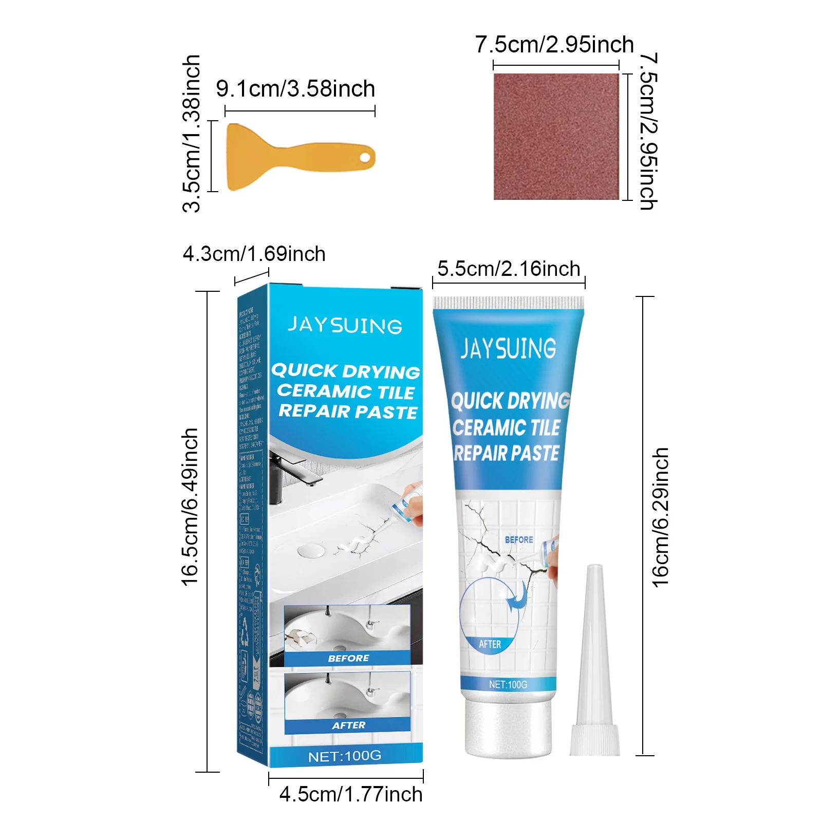 Jaysuing Ceramic Tile Repair Adhesive for Bathtub Furnitute Strong Sealing Quick Drying Dustproof Waterproof Ceramic Repair Glue