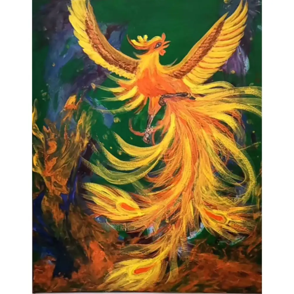 

Original Phoenix Bird Canvas Wall Art Modern Handmade Oil Painting Colorful Animal Artwork for Living Room Bathroom Home Decor