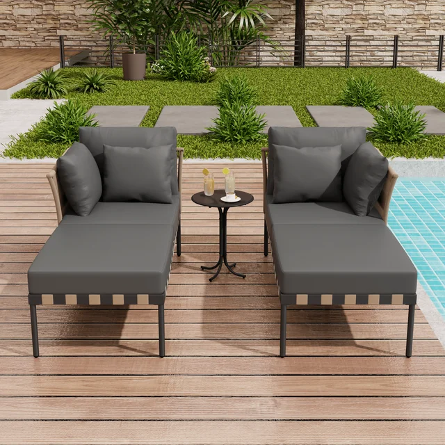 Sedia a sdraio da giardino modulare MERAX-set di mobili da esterno per divani e balconi con tavolino, 4 cuscini, fodere rimovibili e lavabili 5