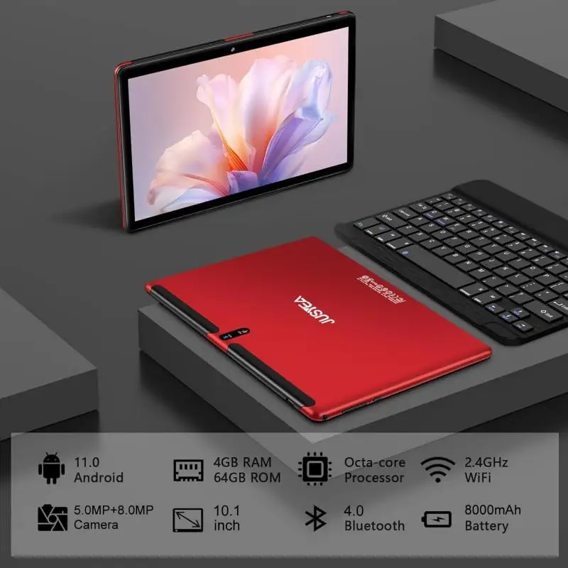 JUSYEA J5 10.1인치 안드로이드 11 태블릿 4GB 램 64GB 롬 옥타코어 프로세서 타입-C 듀얼 카메라 8000mAh 배터리