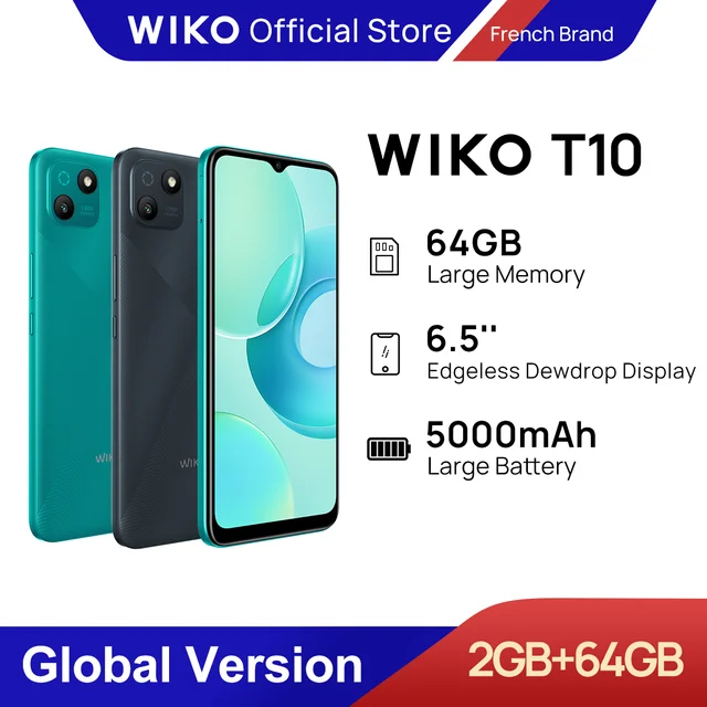 WIKO T10 Smartphone Android 2GB RAM 64GB ROM 5000mAh 6.5 Inch HD+ Display  13 MP Camera Mobile Phones Global Version 2022 - AliExpress