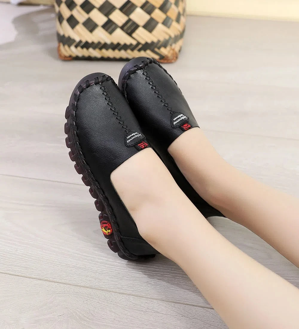 Leather Wide Fit Black Flats Women's Spring Summer Driving Loafers Slip Ons Woman Flats Comfy Nurse Wide Fit Shoes Without Heels Women's Flats cheap