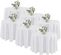 6-Pack White Round Tablecloths, 120 Inches Diameter, Stain Resistant, Polyester, Ideal for Weddings or Parties. 1