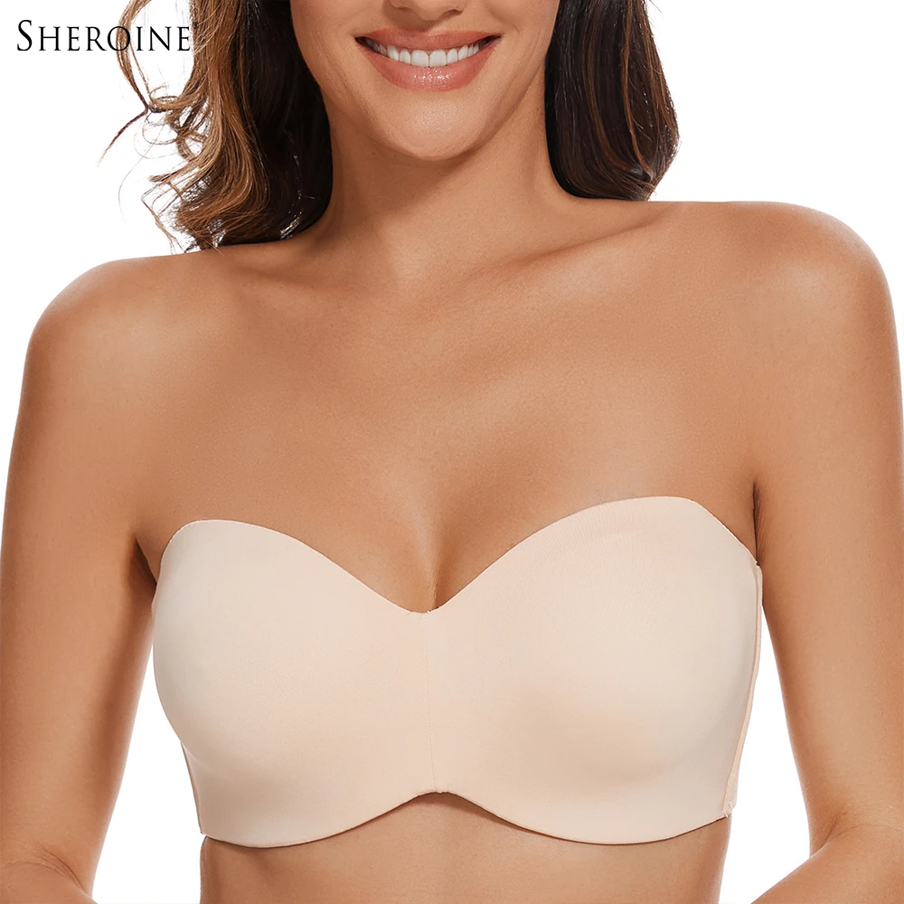 35694-b43944.jpg Sheroine Strapless Bra for Plus Size Woman Push Up Seamless Underwire for Large Breasts High Support & Smoothing Unpadded - Image 1