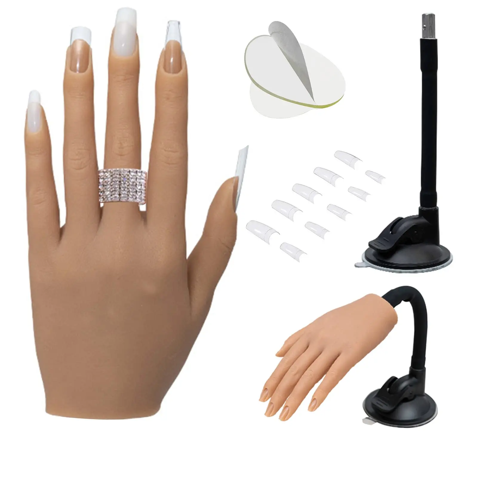 

Silicone Practice Hand Realistic Acrylic Nail Art Mannequin Finger Training With Clip Holder For Diy Salon Artists
