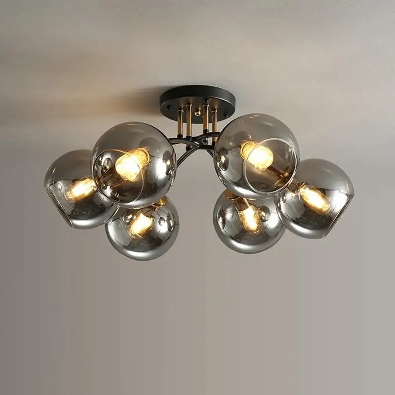 

Прозрачные дымчато-серые полукруглые стеклянные потолочные светильники, дизайнерские железные + стеклянные потолочные светильники с поверхностным креплением для гостиной, спальни, Lustr