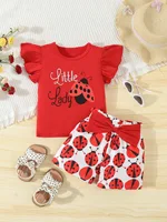 Summer Adorable Ladybug Outfit 2pcs Set for Baby Girls Sleeveless T-shirt +Causal Shorts Infant Newborn Baby Girl Clothes 1