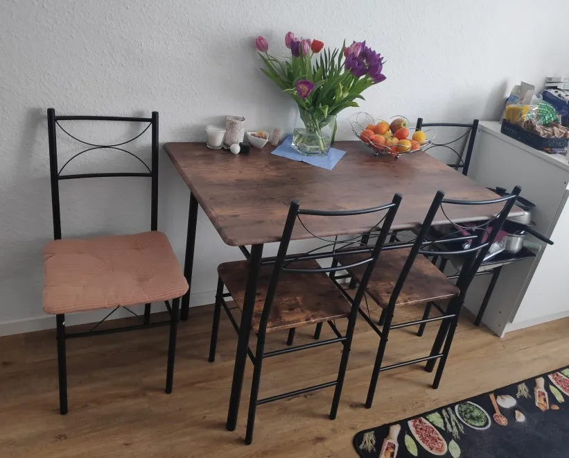 Esszimmer-Set, Esstisch mit 4 Stühlen für 4-Sitzer, Metallrahmen, Küchentisch, rechteckiger Restauranttisch, Esszimmermöbel photo review