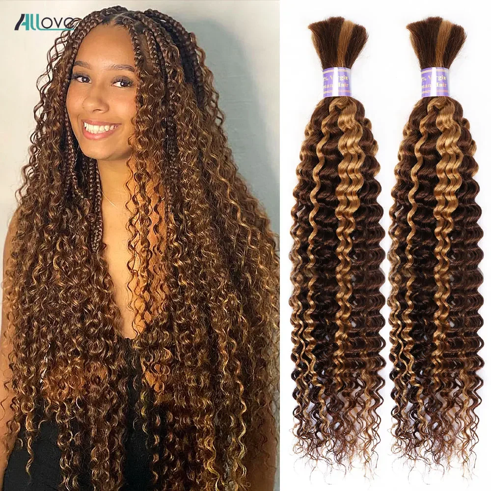 4 27 Highlight Deep Wave Bulk Human Hair For Braiding Ginger Honey Blonde 99J Burgundy Colored Human Hair Bundles No Weft 100g