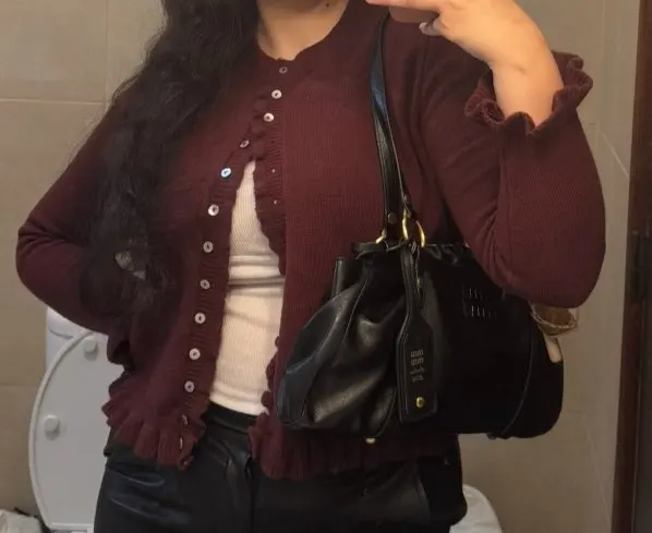 Women's Ruffled Knit Cardigan with Front Buttons photo review