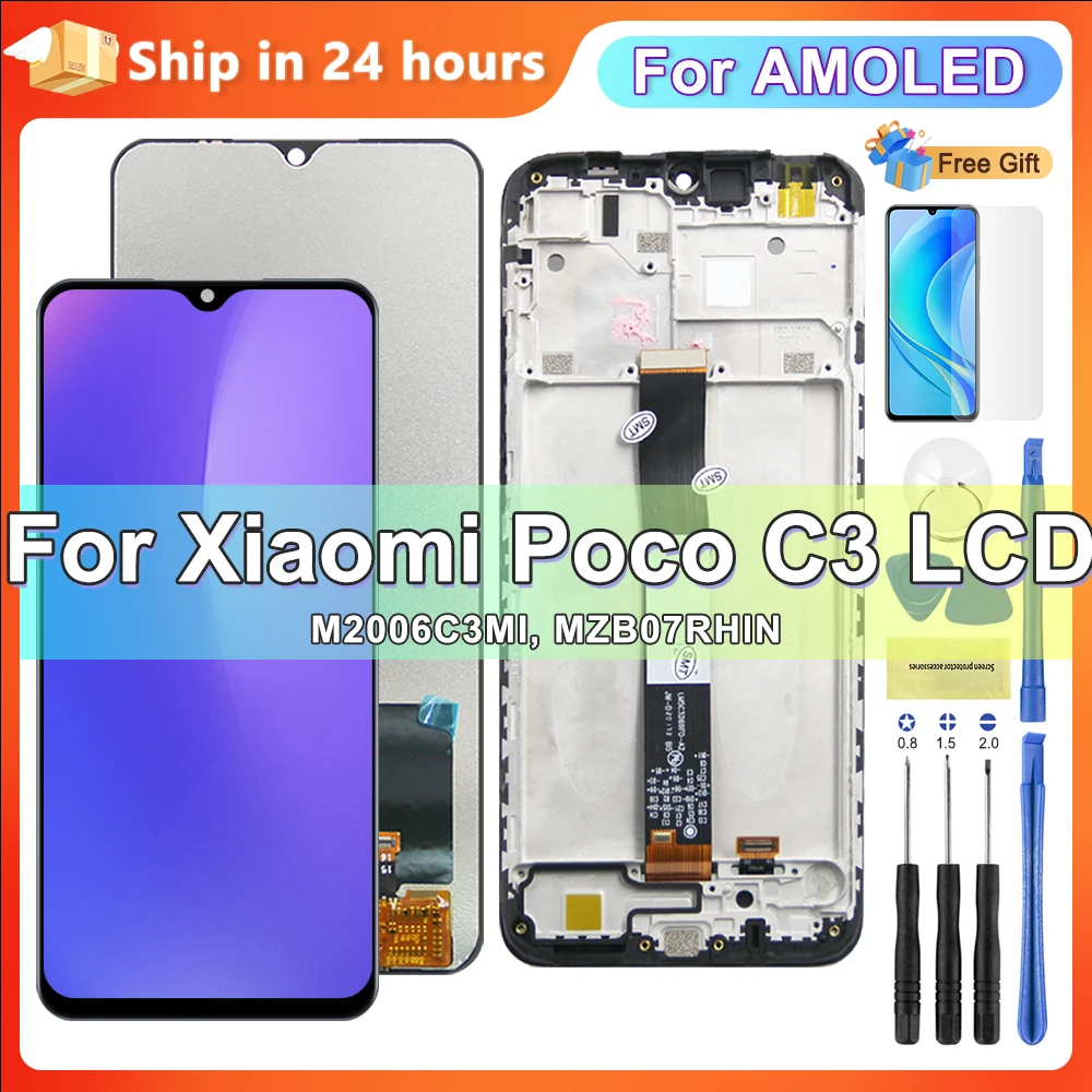 

6.43'' AMOLED For Xiaomi Pocophone Poco C3 LCD Display Touch Screen Assembly Replacement For Poco C3 M2006C3MI MZB07RHIN lcd